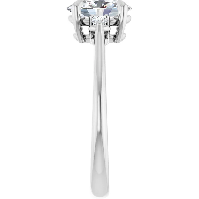 14K White Gold Oval Cut Three-Stone Diamond Engagement Ring