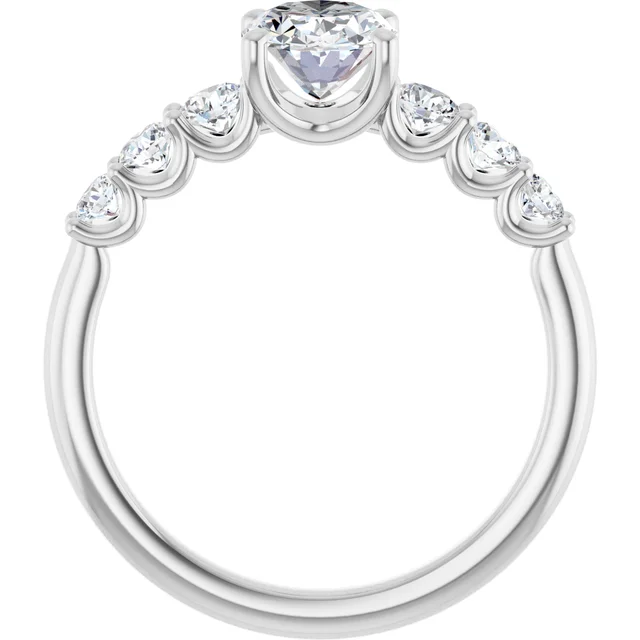 14K White Gold Oval Cut Three-Stone Diamond Engagement Ring