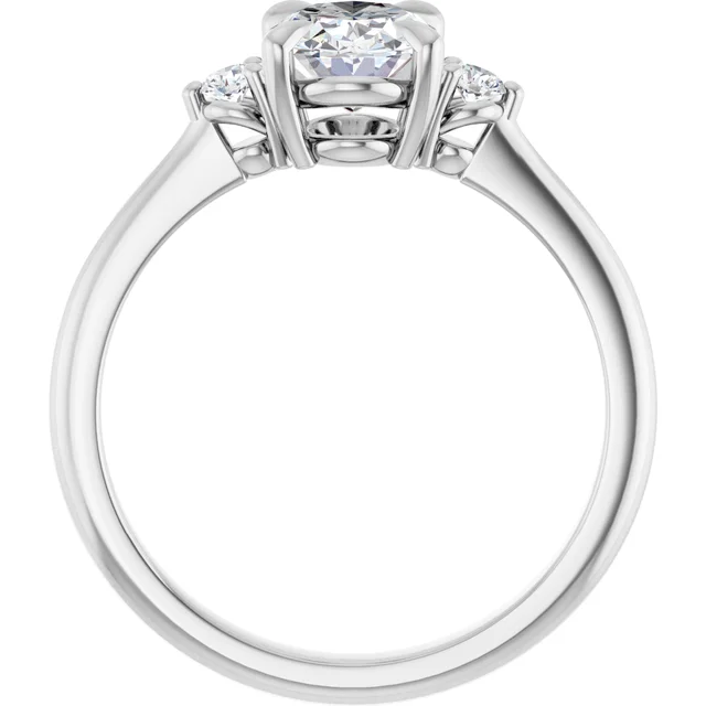 14K White Gold Oval Cut Three-Stone Diamond Engagement Ring