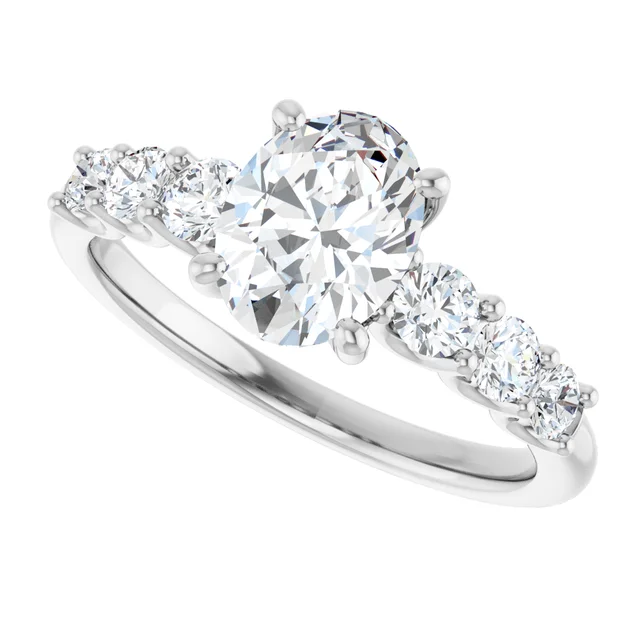 14K White Gold Oval Cut Three-Stone Diamond Engagement Ring