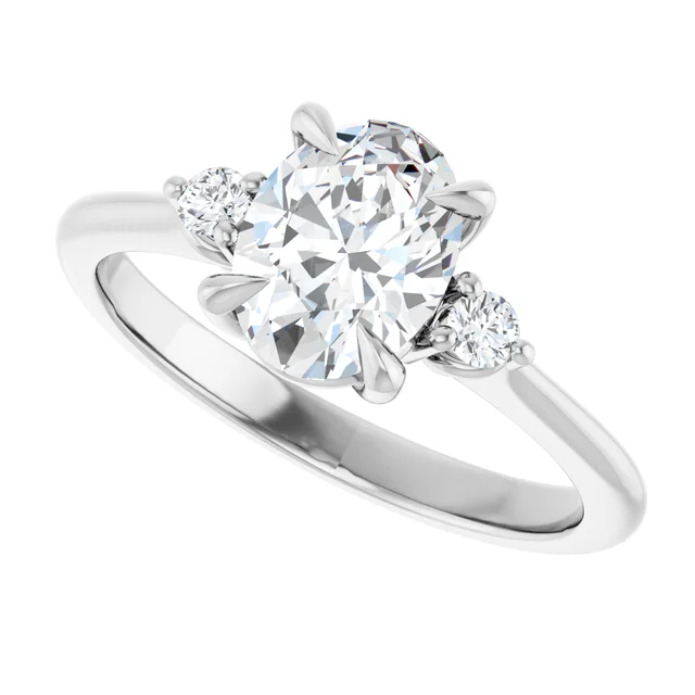 14K White Gold Oval Cut Three-Stone Diamond Engagement Ring