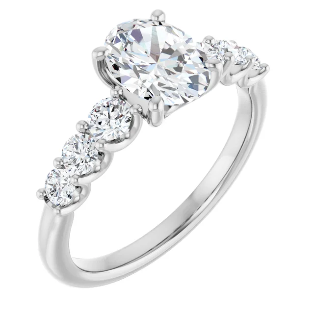 14K White Gold Oval Cut Three-Stone Diamond Engagement Ring