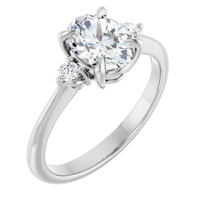 14K White Gold Oval Cut Three-Stone Diamond Engagement Ring