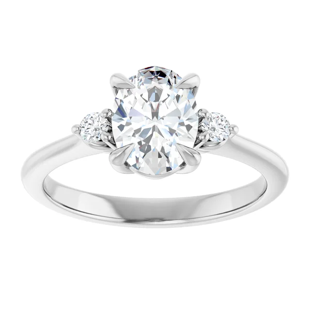 14K White Gold Oval Cut Three-Stone Diamond Engagement Ring