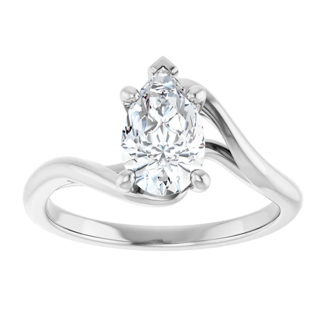 14K White Gold Pear Bypass Solitaire Diamond Engagement Ring