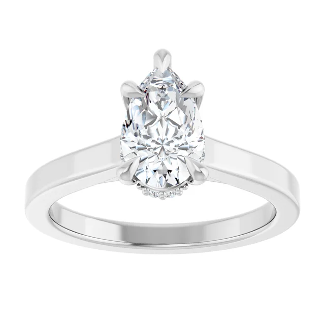 14K White Gold Pear Halo Solitaire Diamond Engagement Ring