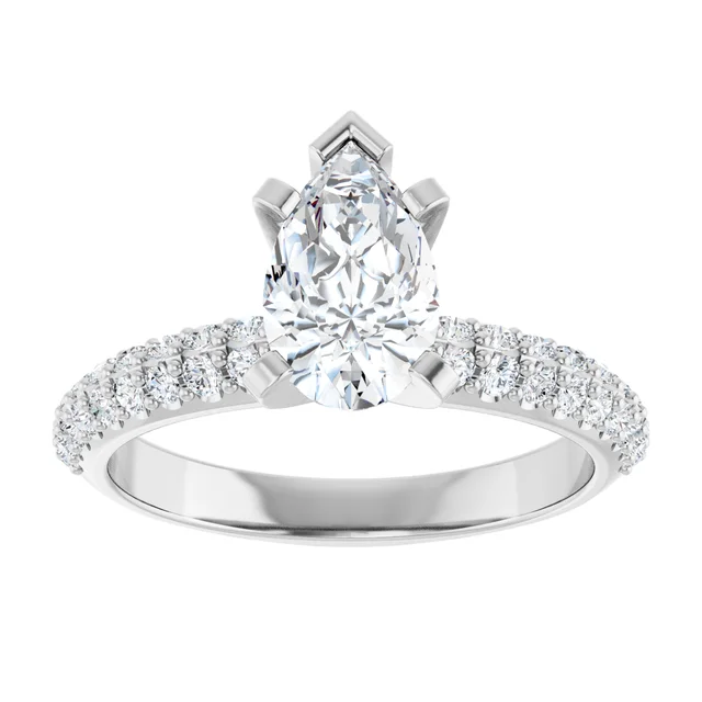 14K White Gold Pear Pavé Diamond Engagement Ring