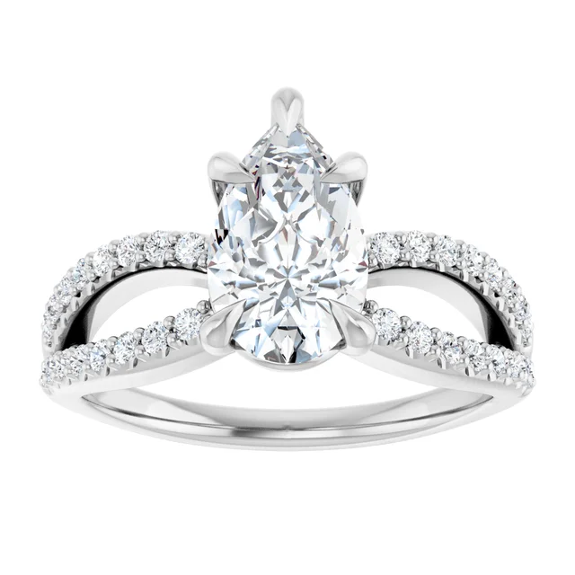 14K White Gold Pear Split Shank Diamond Engagement Ring