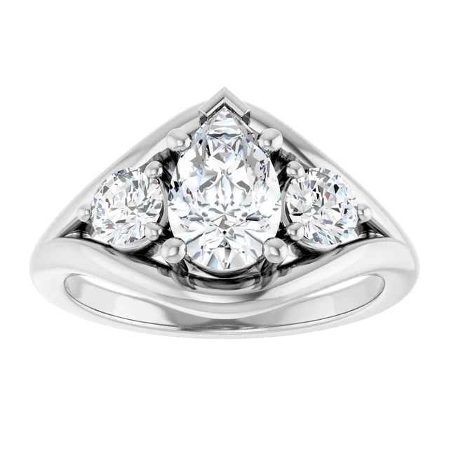 14K White Gold Pear Three-Stone Bypass Split Shank Diamond Engagement Ring