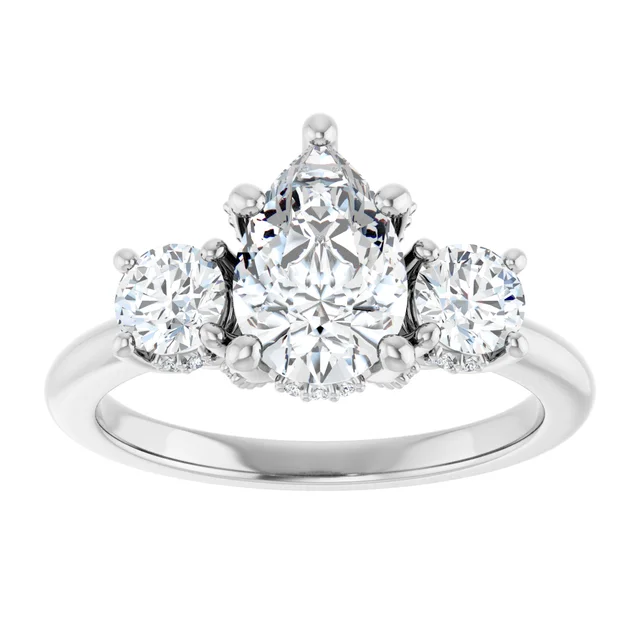 14K White Gold Pear Three-Stone Diamond Engagement Ring