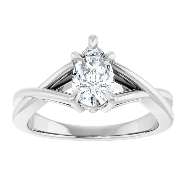 14K White Gold Pear Twisted Shank Solitaire Diamond Engagement Ring