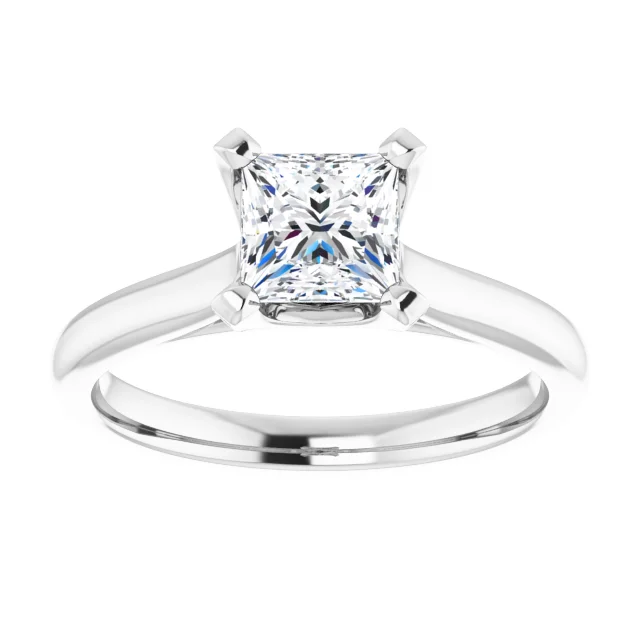 14K White Gold Princess Cut Cathedral Solitaire Diamond Engagement Ring