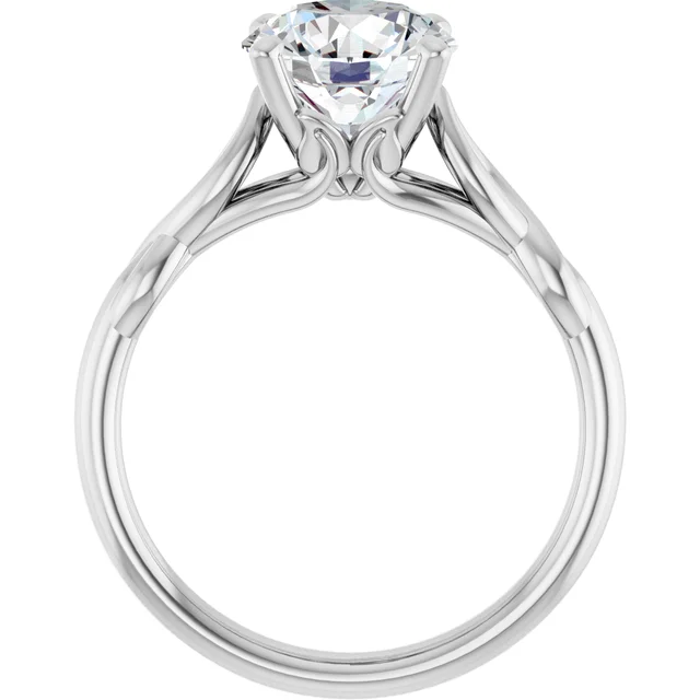 14K White Gold Round Twisted Band Diamond Engagement Ring