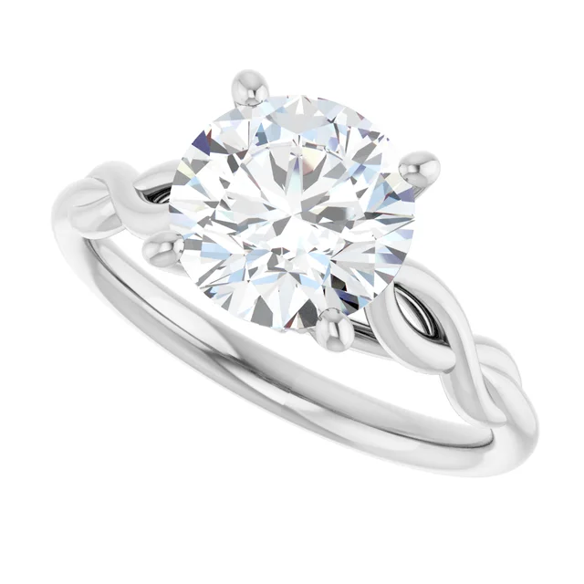 14K White Gold Round Twisted Band Diamond Engagement Ring