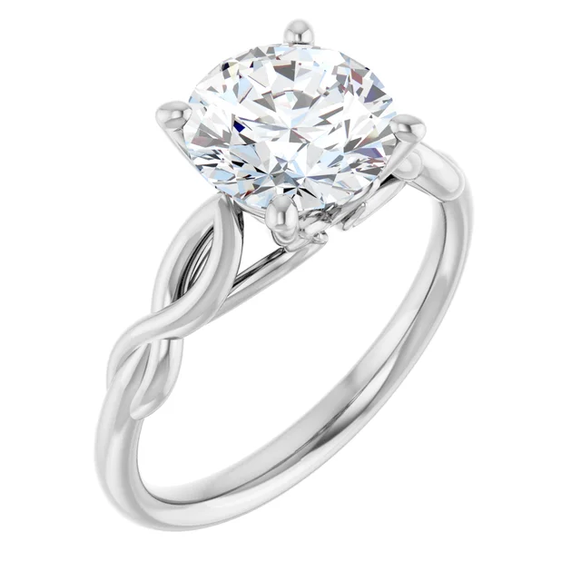 14K White Gold Round Twisted Band Diamond Engagement Ring