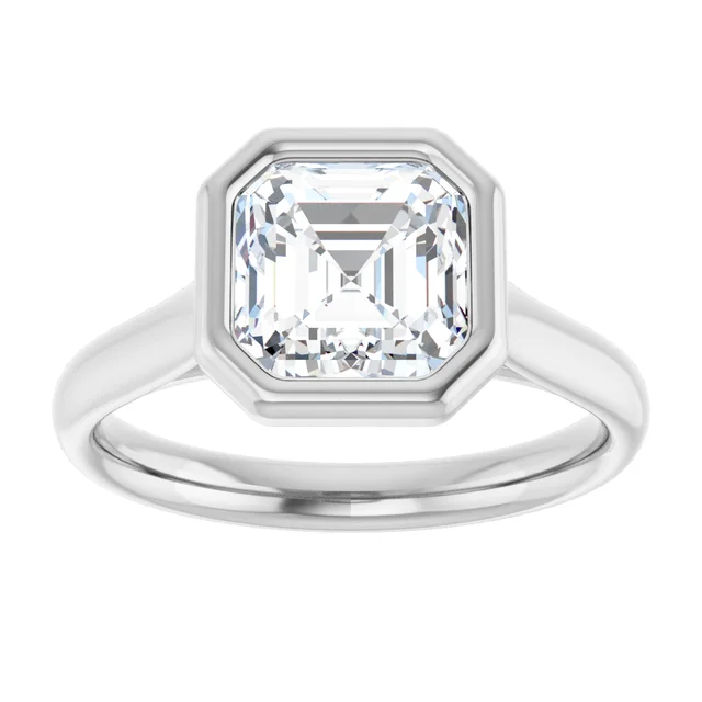 14K White Gold Asscher Bezel Diamond Engagement Ring