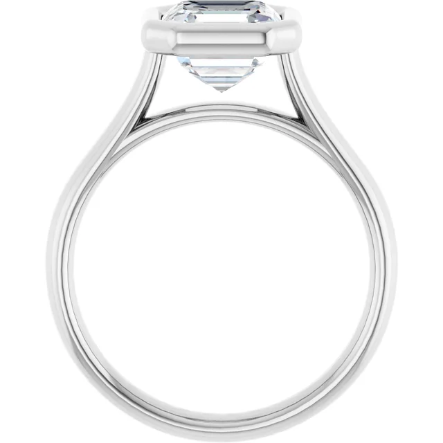 14K White Gold Asscher Bezel Diamond Engagement Ring