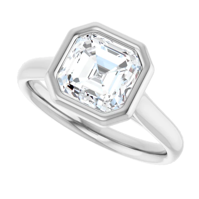 14K White Gold Asscher Bezel Diamond Engagement Ring