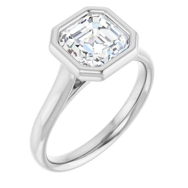 14K White Gold Asscher Bezel Diamond Engagement Ring