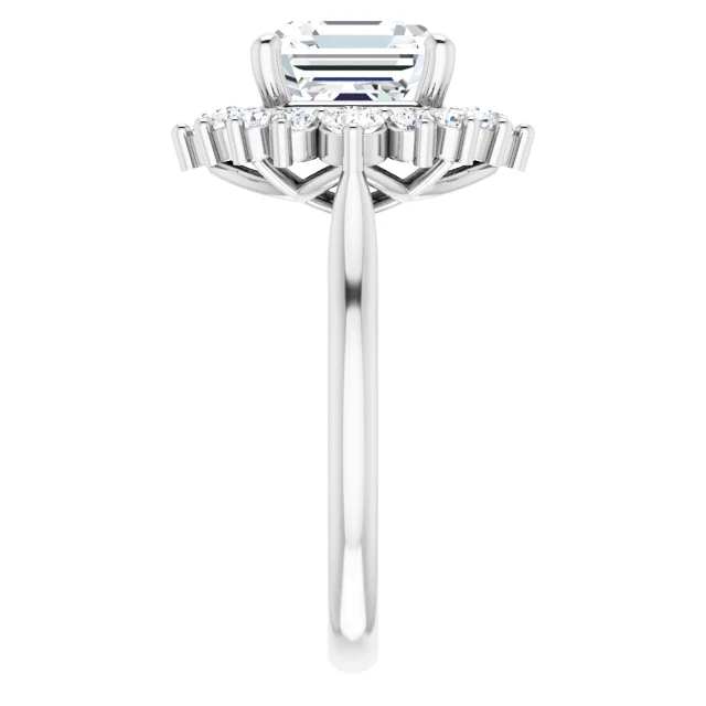14K White Gold Asscher Cathedral Halo Diamond Engagement Ring