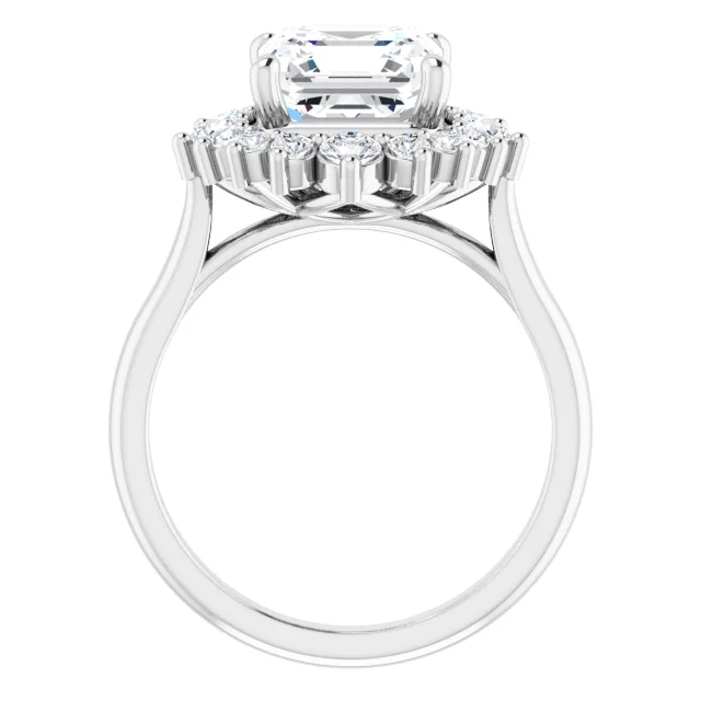 14K White Gold Asscher Cathedral Halo Diamond Engagement Ring