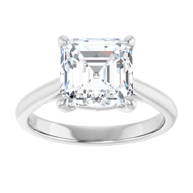 14K White Gold Asscher Cathedral Solitaire Diamond Engagement Ring