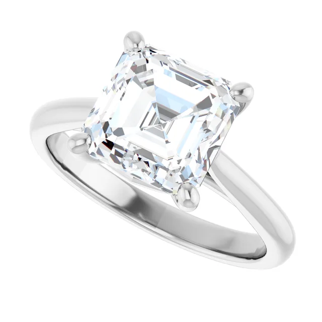 14K White Gold Asscher Cathedral Solitaire Diamond Engagement Ring