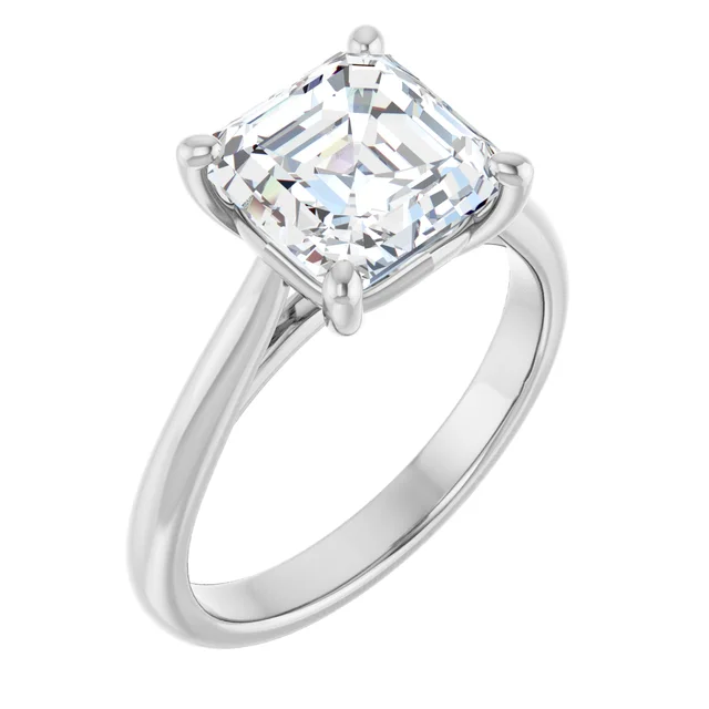 14K White Gold Asscher Cathedral Solitaire Diamond Engagement Ring