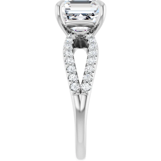 14K White Gold Asscher Diamond Split Shank Pave Engagement Ring