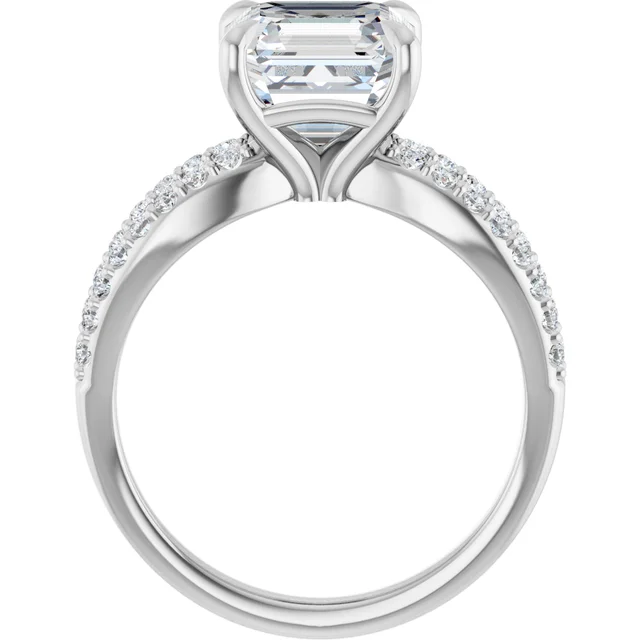 14K White Gold Asscher Diamond Split Shank Pave Engagement Ring
