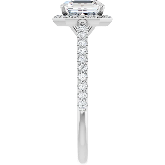 14K White Gold Asscher Halo Pave Diamond Engagement Ring