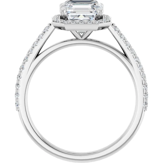 14K White Gold Asscher Halo Pave Diamond Engagement Ring