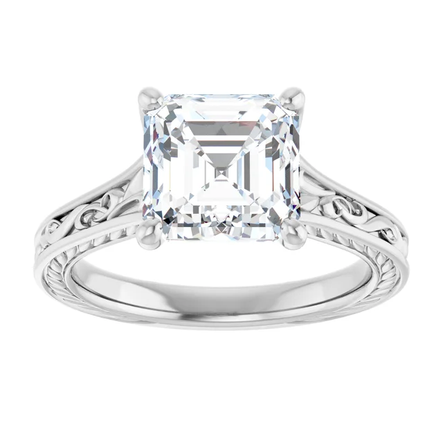 14K White Gold Asscher Twisted Cathedral Diamond Engagement Ring