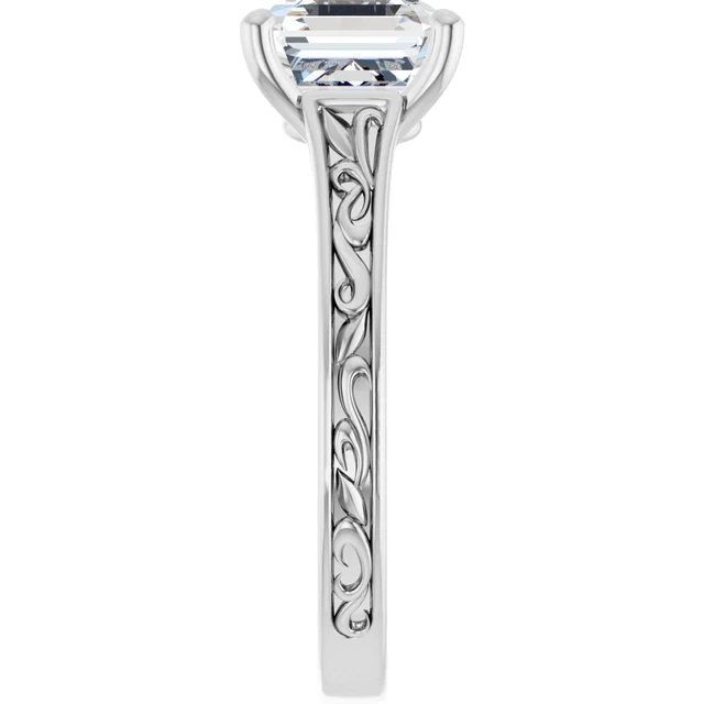 14K White Gold Asscher Twisted Cathedral Diamond Engagement Ring