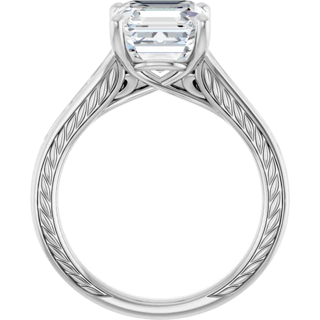 14K White Gold Asscher Twisted Cathedral Diamond Engagement Ring