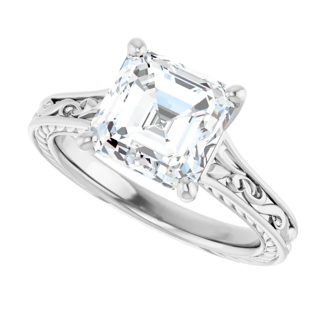 14K White Gold Asscher Twisted Cathedral Diamond Engagement Ring