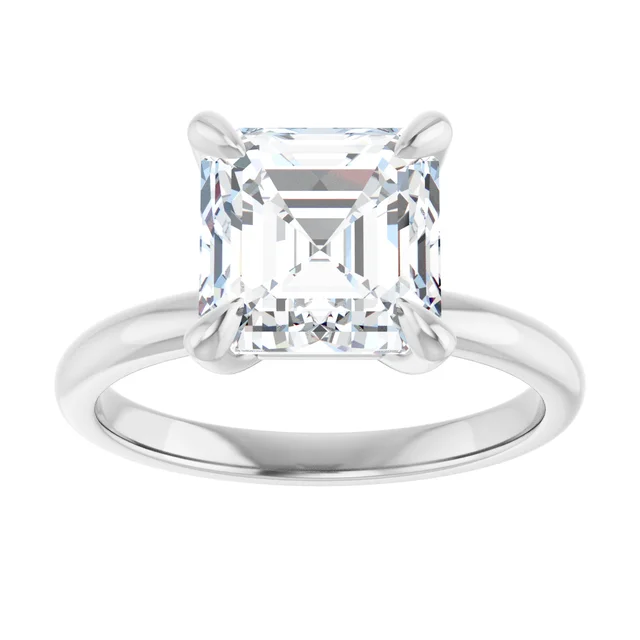 14K White Gold Asscher Solitaire Diamond Engagement Ring