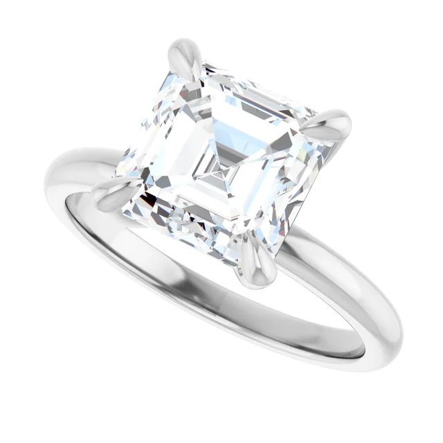 14K White Gold Asscher Solitaire Diamond Engagement Ring