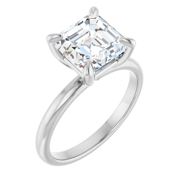 14K White Gold Asscher Solitaire Diamond Engagement Ring