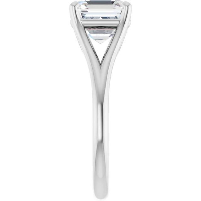 14K White Gold Asscher Solitaire Diamond Accented Band Engagement Ring