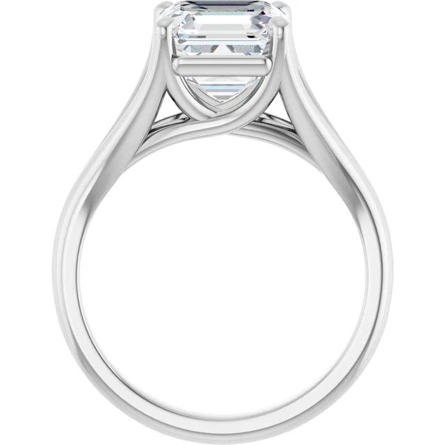 14K White Gold Asscher Solitaire Diamond Accented Band Engagement Ring