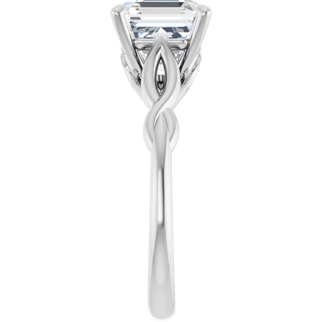 14K White Gold Asscher Twisted Cathedral Diamond Engagement Ring