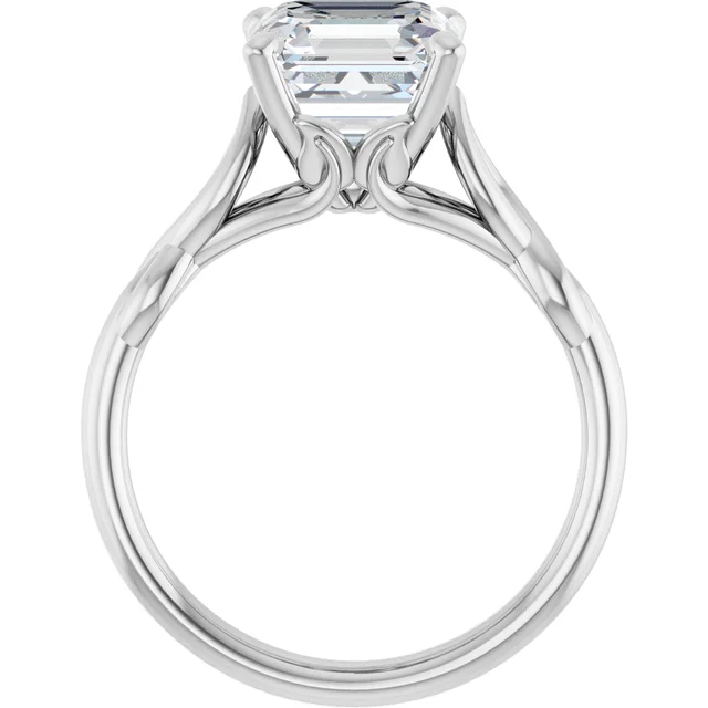 14K White Gold Asscher Twisted Cathedral Diamond Engagement Ring