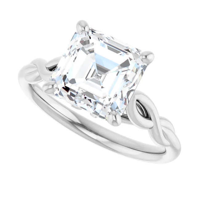 14K White Gold Asscher Twisted Cathedral Diamond Engagement Ring
