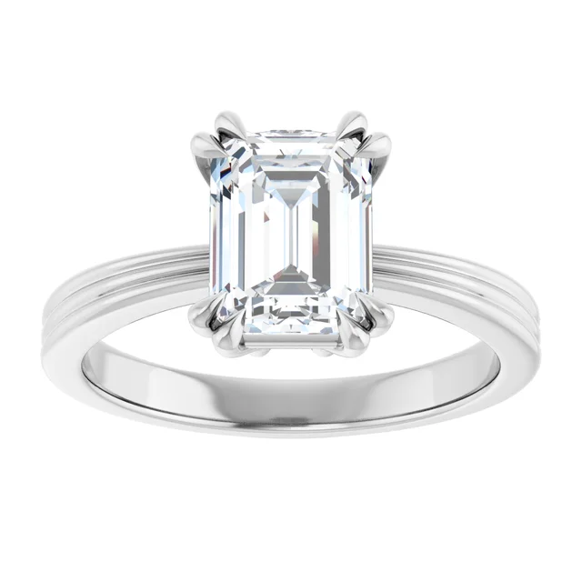 14K White Gold Emerald Cut Solitaire Diamond Engagement Ring