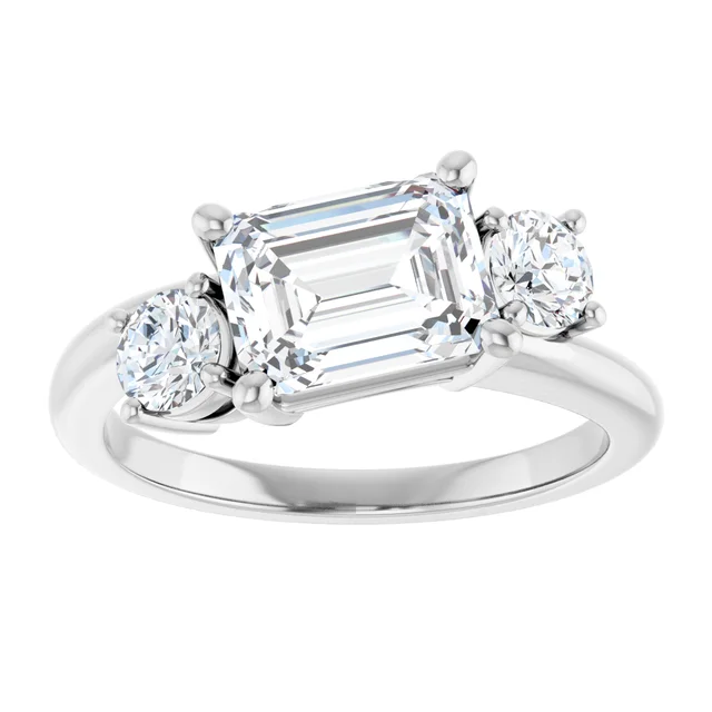 14K White Gold Emerald Cut Three Stone Diamond Engagement Ring