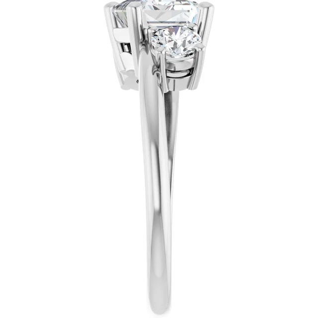 14K White Gold Emerald Cut Three Stone Diamond Engagement Ring