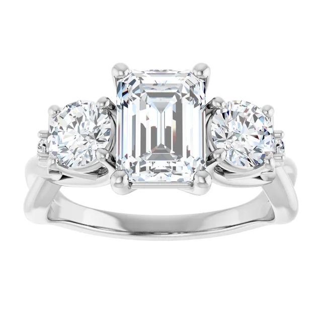 14K White Gold Emerald Cut Three-stone Diamond Engagement Ring