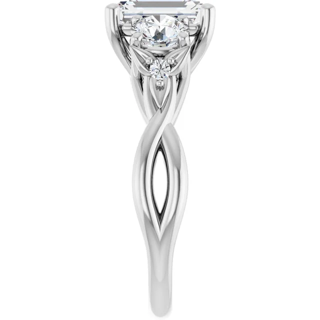 14K White Gold Emerald Cut Three-stone Diamond Engagement Ring