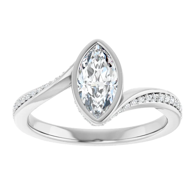 14K White Gold Marquise Cut Bezel Diamond Engagement Ring